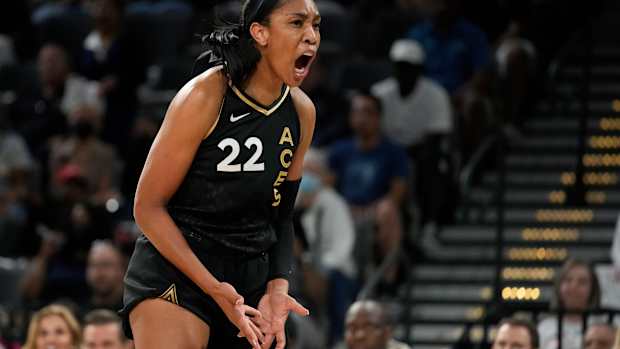 A’ja Wilson screaming in celebration